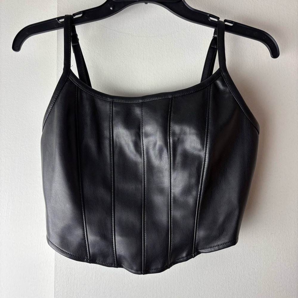 Sleek Black Faux Leather Crop Top